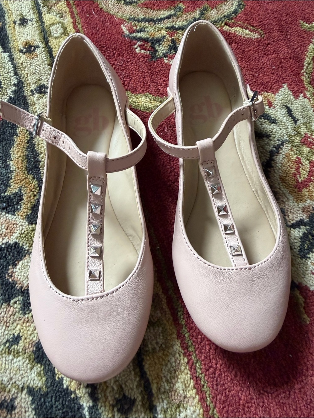 Gianni Bini Girls Pink T‑Strap Dress Flats with Stud Accents